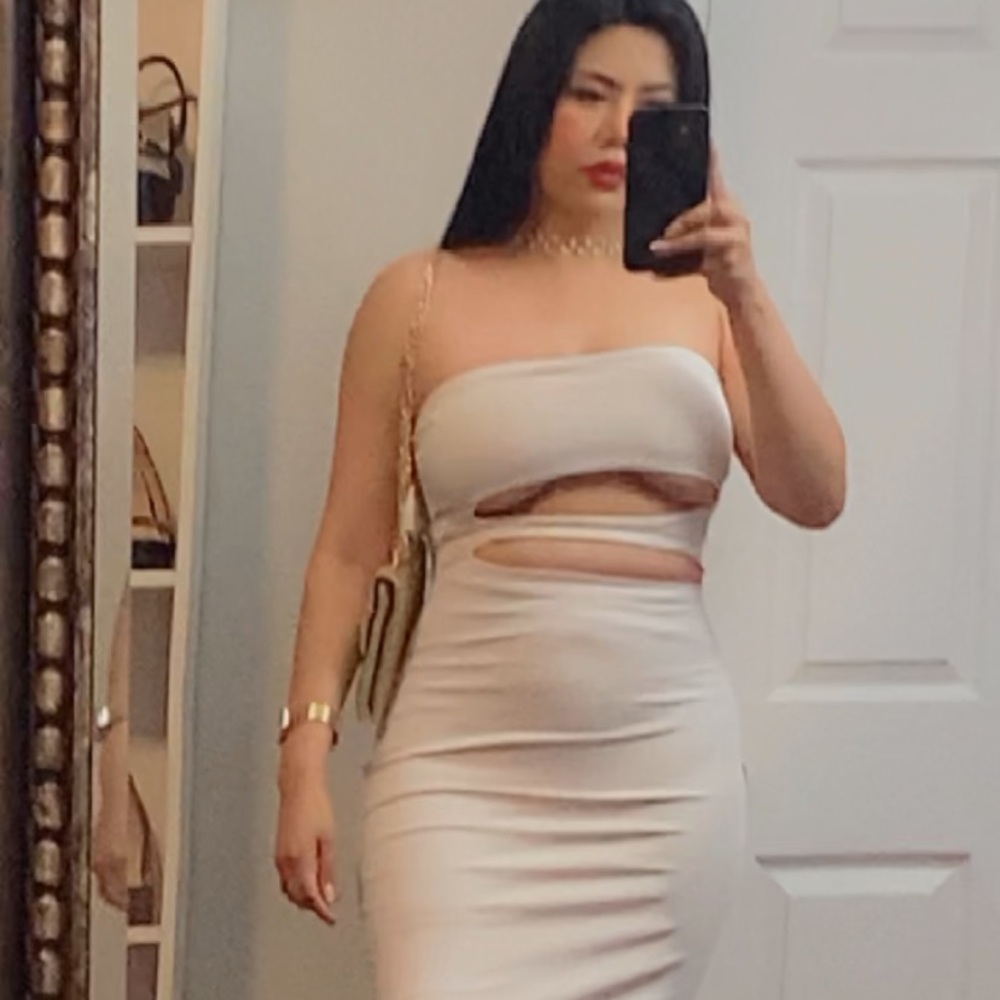 Bershka cream midi dress